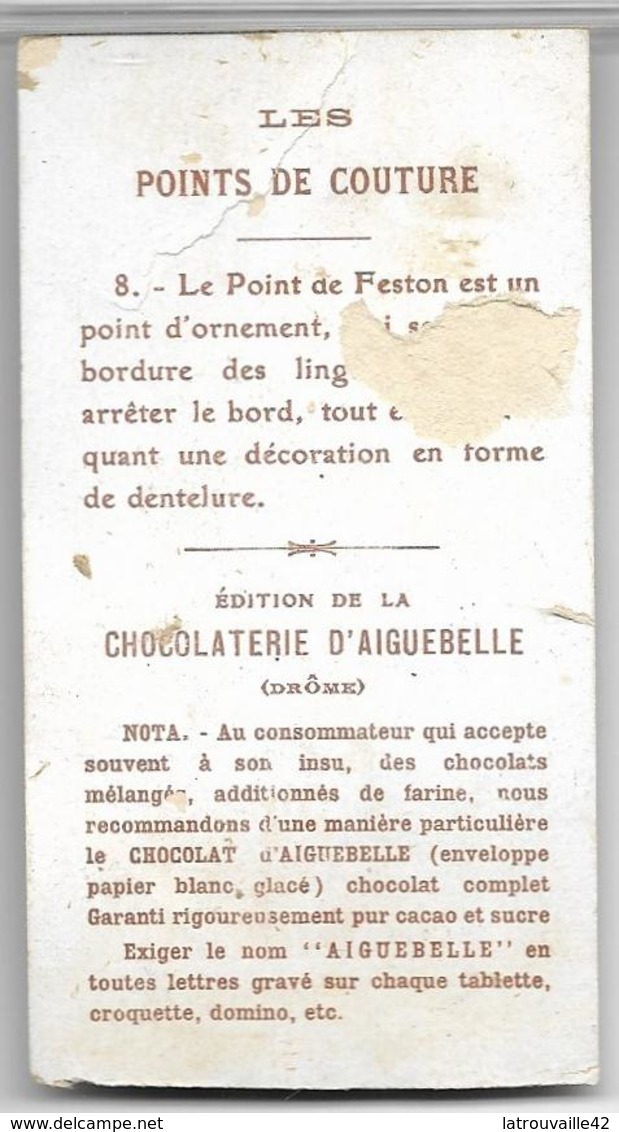 Ancien Chromo Les Points De Couture N° 8 POINT DE FESTON Chocolat D'Aiguebelle - Otros & Sin Clasificación