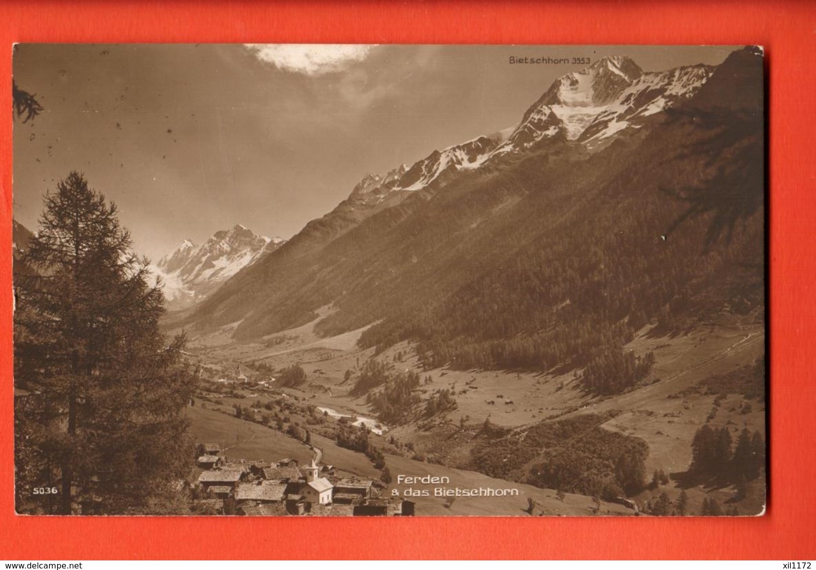 DA11-19  Ferden Und Das Bietschhorn. Stempel Kippel In 1926. Perrochet David - Ferden