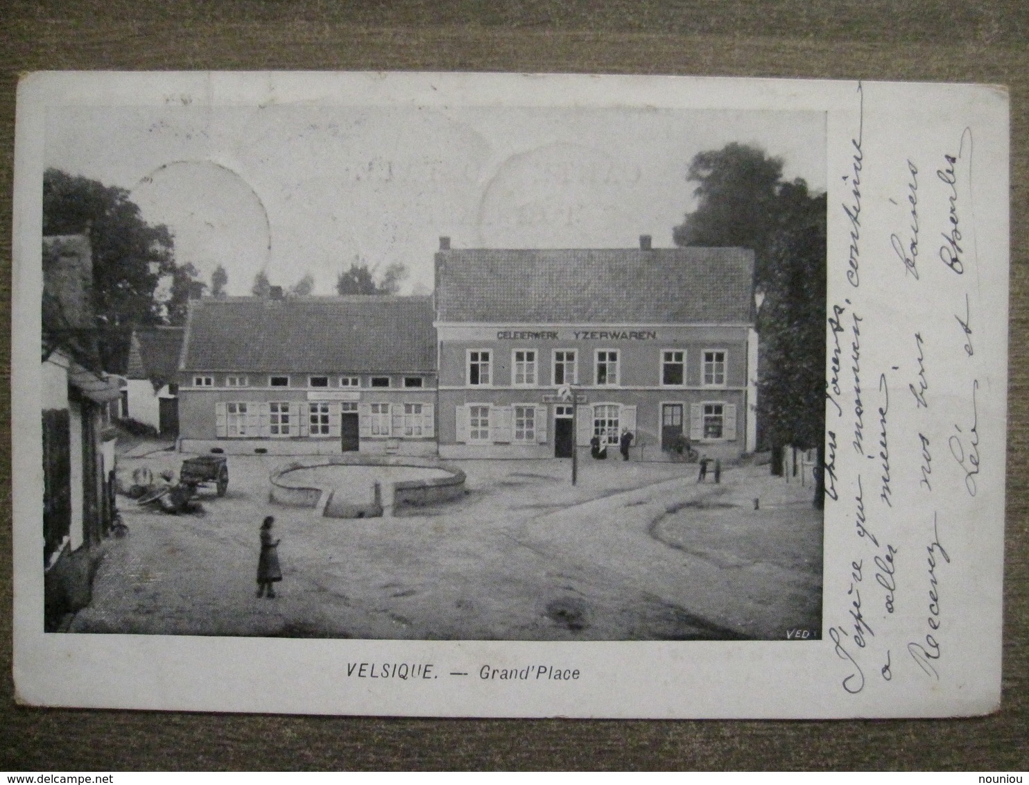 Cpa Velzeke-Ruddershove Velsique - Grand Place - Celeierwerk Yzerwaren - Chocolat Chartreux Mons - 1909 - Zottegem