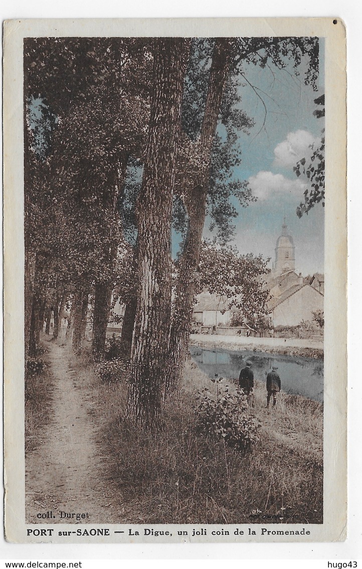 (RECTO / VERSO) PORT SUR SAONE EN 1934 - LA DIGUE - UN JOLI COIN DE LA PROMENADE AVEC PERSONNAGES - CPA VOYAGEE - Autres & Non Classés