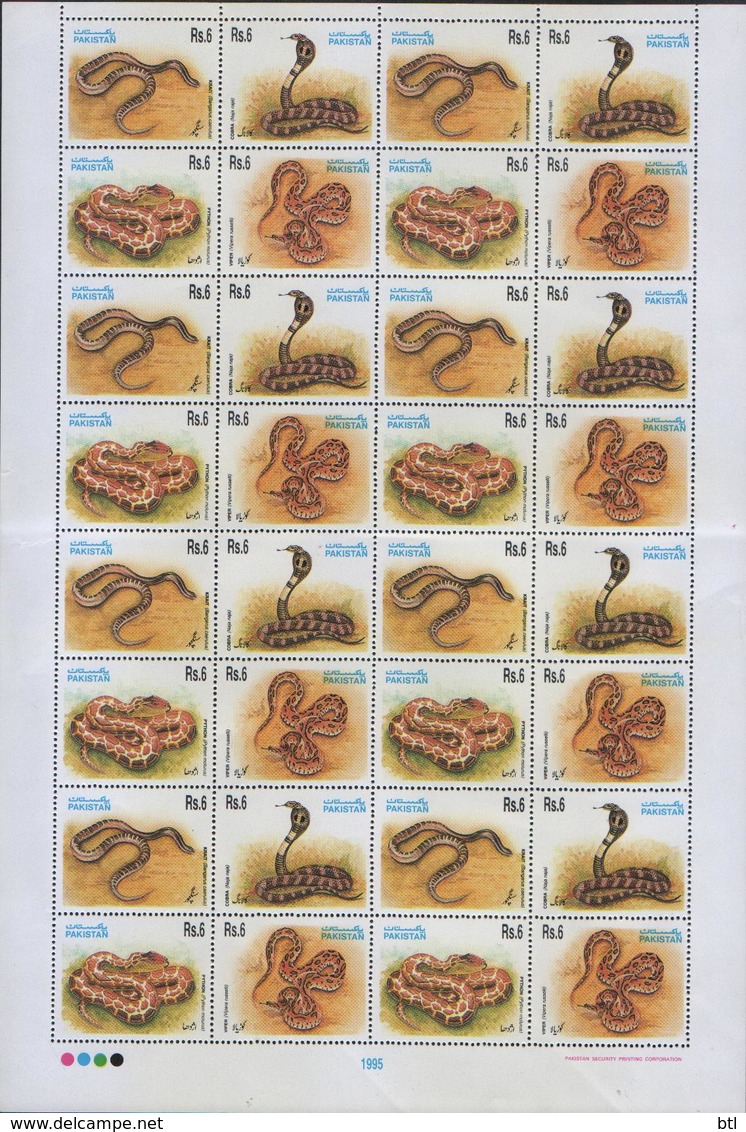 Reptiles Of Pakistan  4v Set " Full Sheet " - Snakes