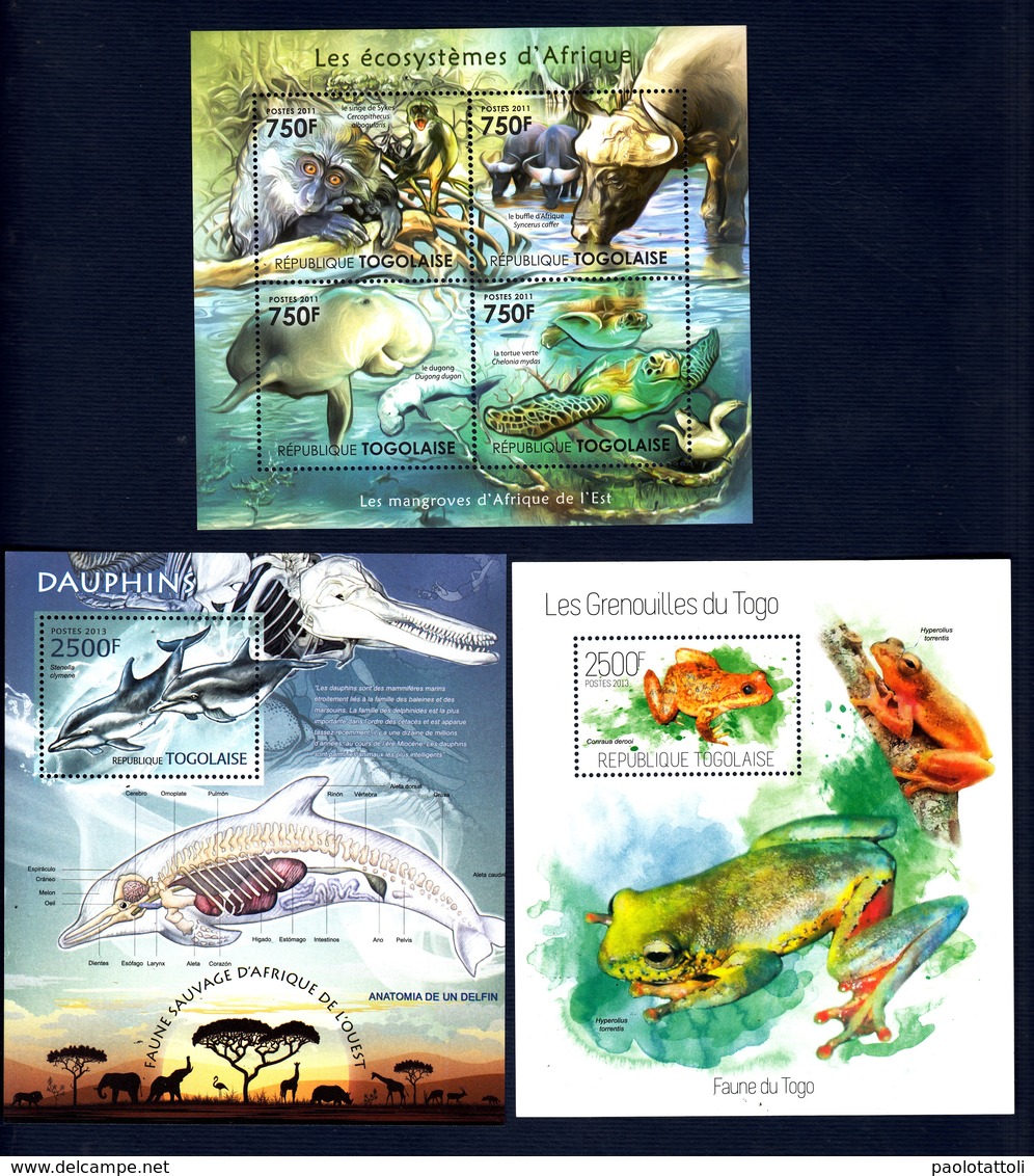 Togo, 2011 & 2013- Three Different Blocks MintNH. Delfini Dolphins, Mangroves Mangrovie, Raganella Tree Frog. - Autres & Non Classés