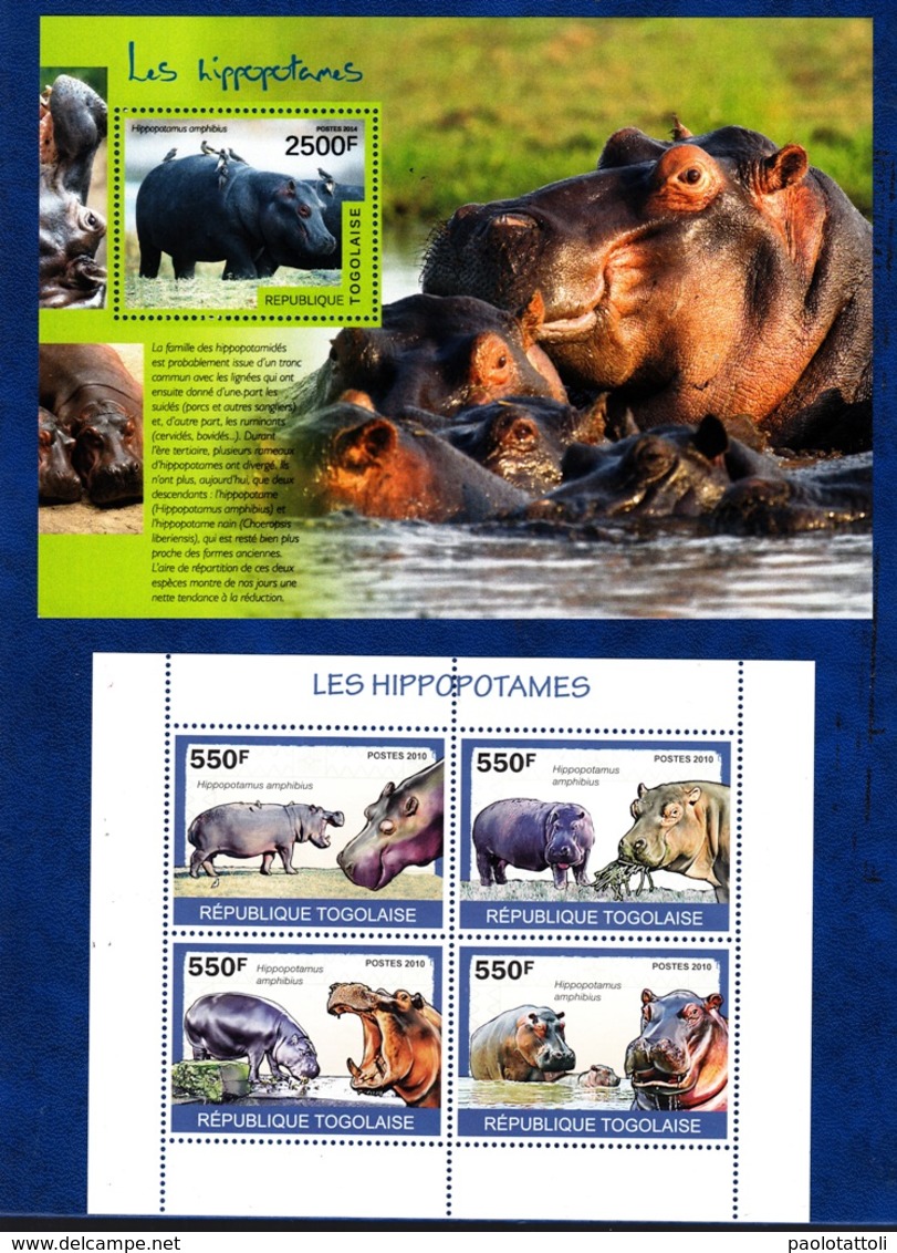 Togo,Hoppopotamus, Ippopotamo. Two Blocks Issued  2010, 2014. Stamps MintNH. - Autres & Non Classés