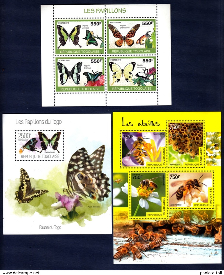 Togo,Insects-Insettii. Three Blocks 2010, 2013, 2014. Stamps MintNH. - Papillons