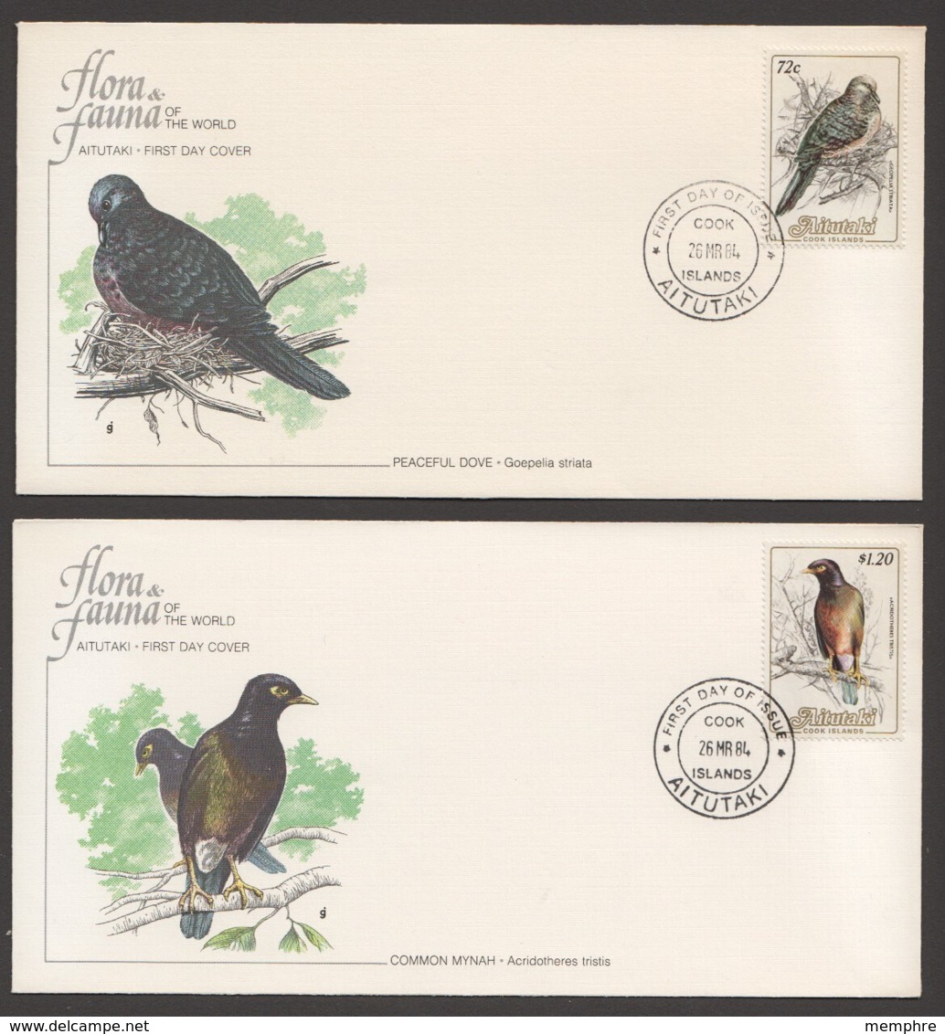 1984 Birds: Peaceful Dove, Common Mynah On 2 FDCs - Aitutaki