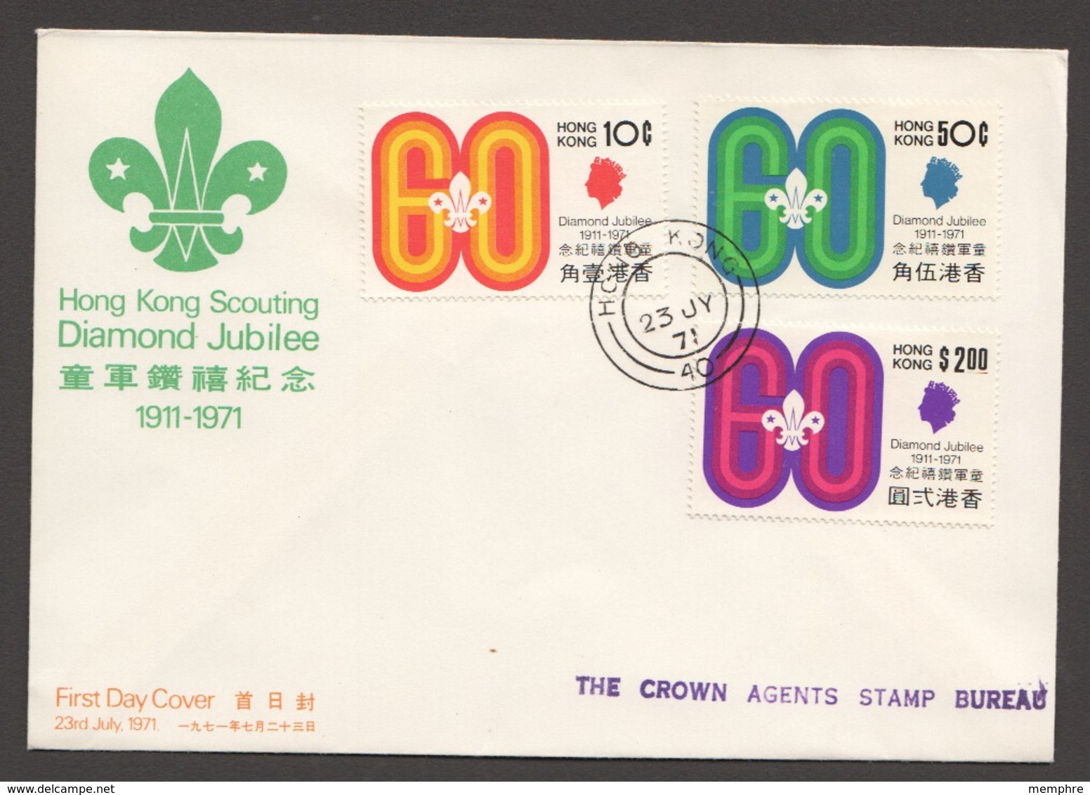 1971  Hong Kong Scouting Diamond Jubilee Complete SEt - Unaddressed FDC - Covers & Documents