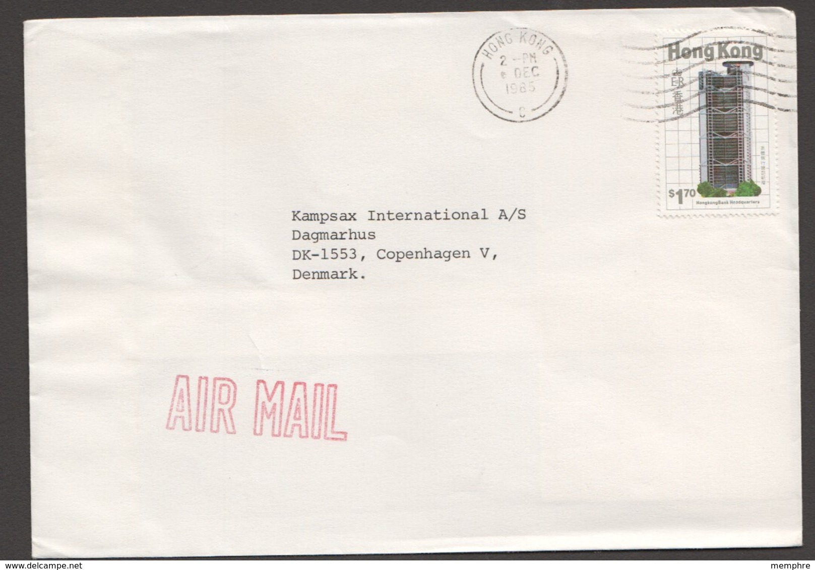 1985 Air Letter To Denmark - Hong Kong Bank Headquarters - Architecture - Briefe U. Dokumente