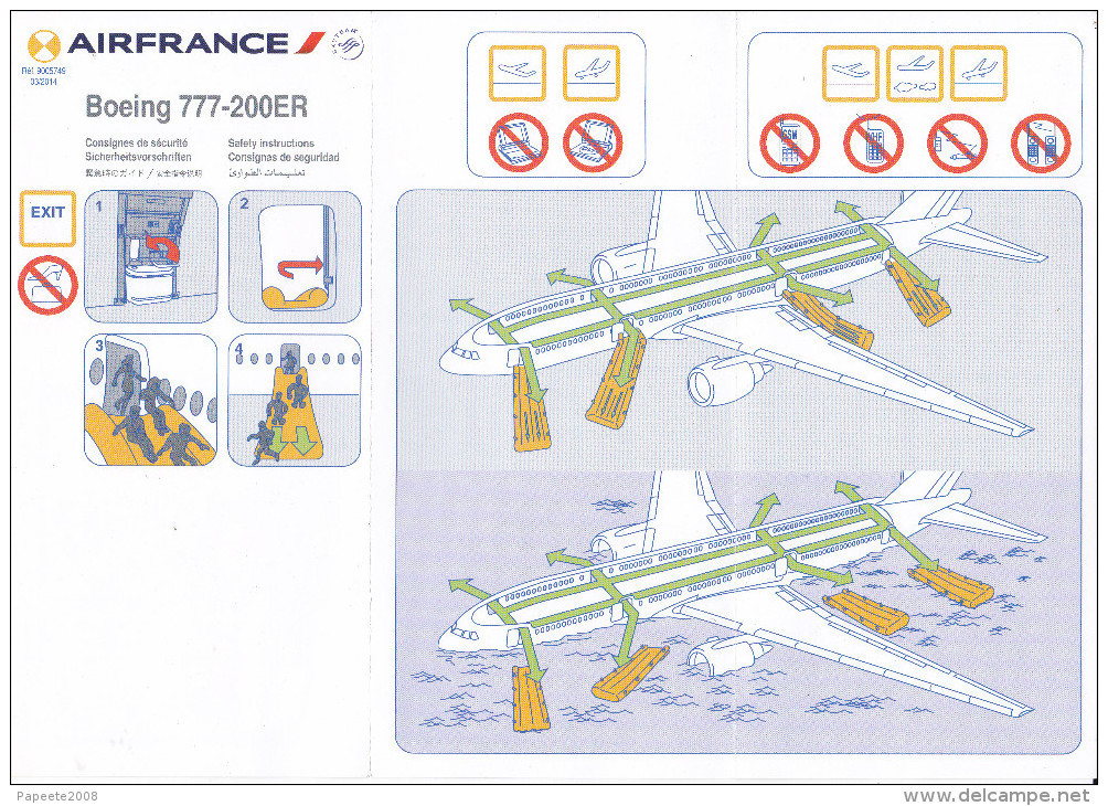 Air France / Boeing 777- 200 ER / Consignes De Sécurité / Safety Card - 03/2014 - Veiligheidskaarten