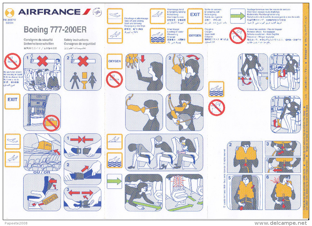 Air France / Boeing 777- 200 ER / Consignes De Sécurité / Safety Card - 03/2014 - Veiligheidskaarten
