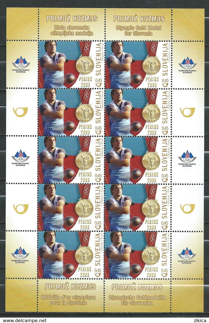 SLOVENIA 2008 Primoz Kozmus, Olympic Champion In Hammer Throwing. Olympic Games, Summer/Beijing, China M/S. MNH - Slovénie