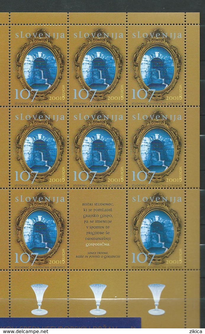 SLOVENIA 2001 EUROPA Stamps - Water, Treasure Of Nature. M/S. MNH - Slovénie