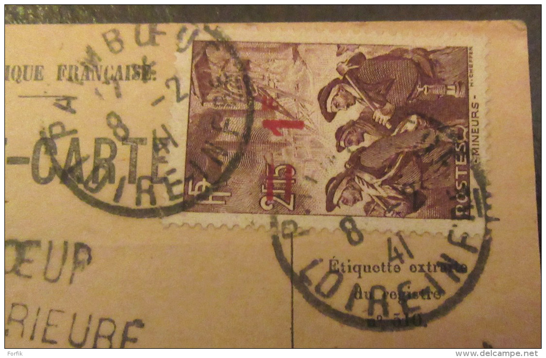 France - Timbre "Mineurs" Surcharge 1f Sur 2f15 YT N°489 Sur Mandat-carte Paimboeuf Loire Inférieure - Cachet 1941 - Lettres & Documents