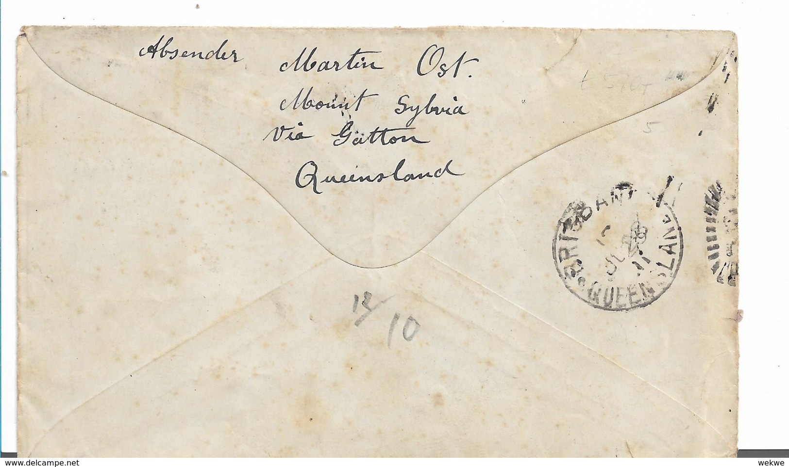 Qld021 / QUEENSLAND 3 P: Frankatur A:Queensland-Brief Mit Queen Victoria 1911 Ex Mt. Sylvia  Gatton N. Peine B. Hannover - Brieven En Documenten