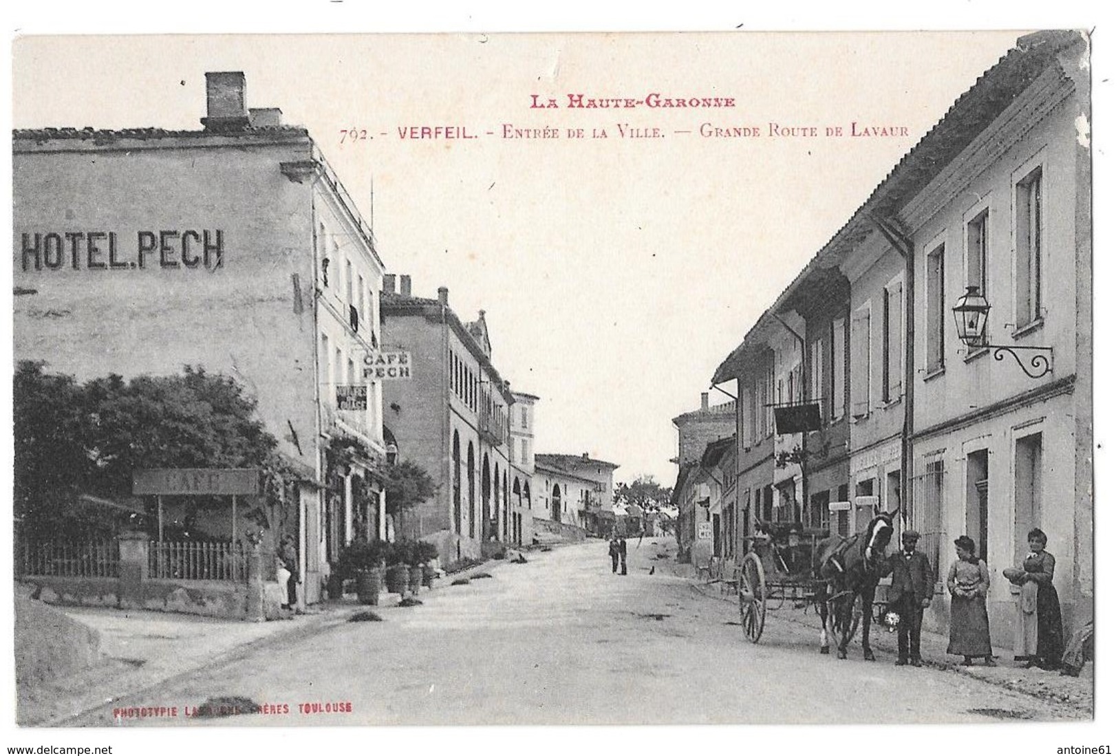 VERFEIL - Entrée De La Ville - Grande Route De Lavaur (vue Animée, Attelage, Hotel Pech) - Verfeil