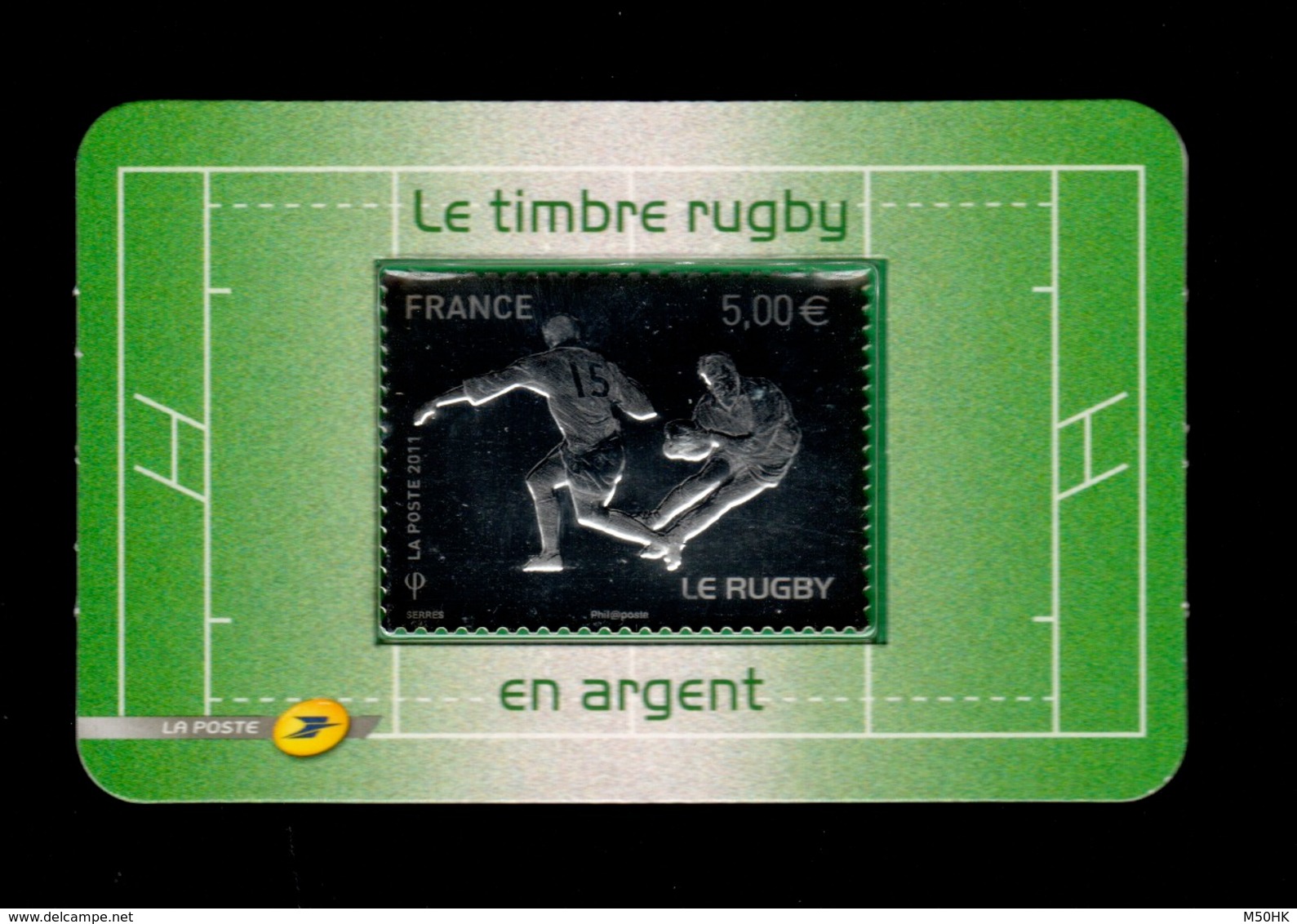 Adhesif - YV 597 Rugby En Argent Sous Blister - Faciale 5 Euros - Autres & Non Classés