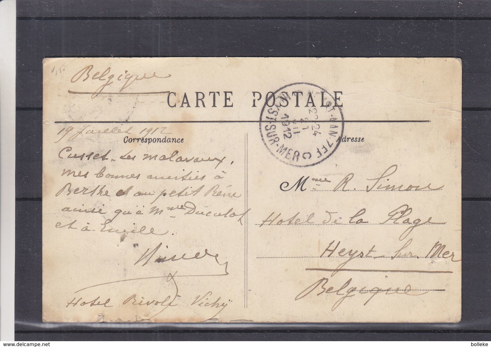 France - Carte Postale De 1912 - Oblit Malavaux - Exp Vers Heyst Sur Mer - Environs De Vichy - Cascade De Malavaux - Storia Postale