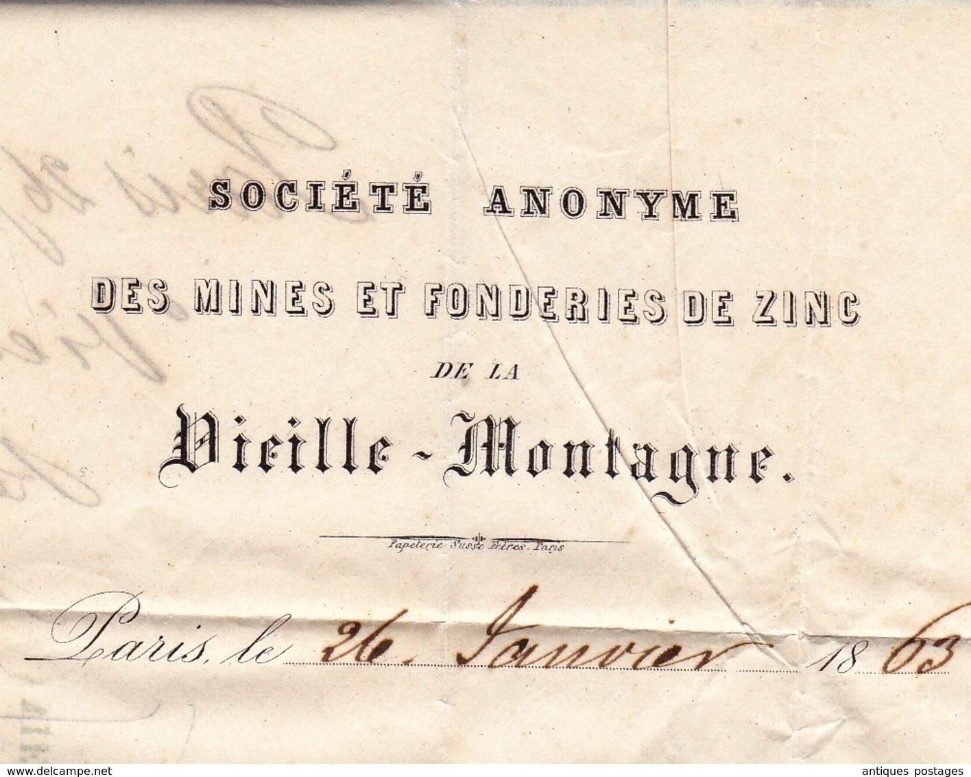 Lettre Paris 1863 Napoléon III 20 Centimes Bordeaux Gironde Mines Et Fonderies De Zinc De La Vieille Montagne - 1862 Napoléon III