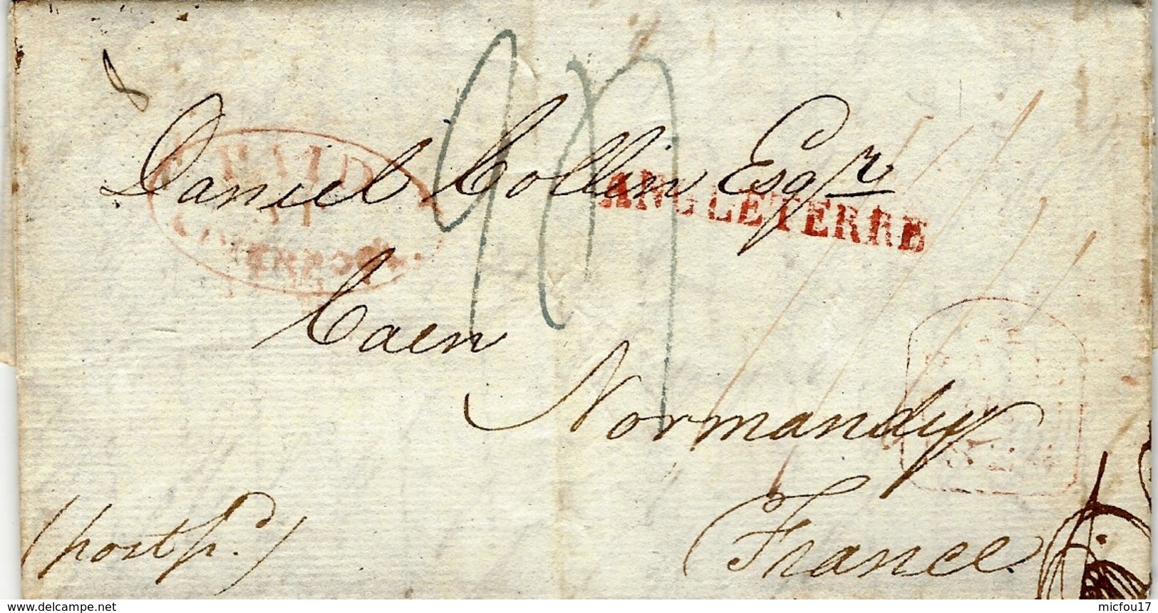 1824- Letter  " PAID / AT / LIVERPOOL  + ANGLETERRE Red To France France - ...-1840 Voorlopers