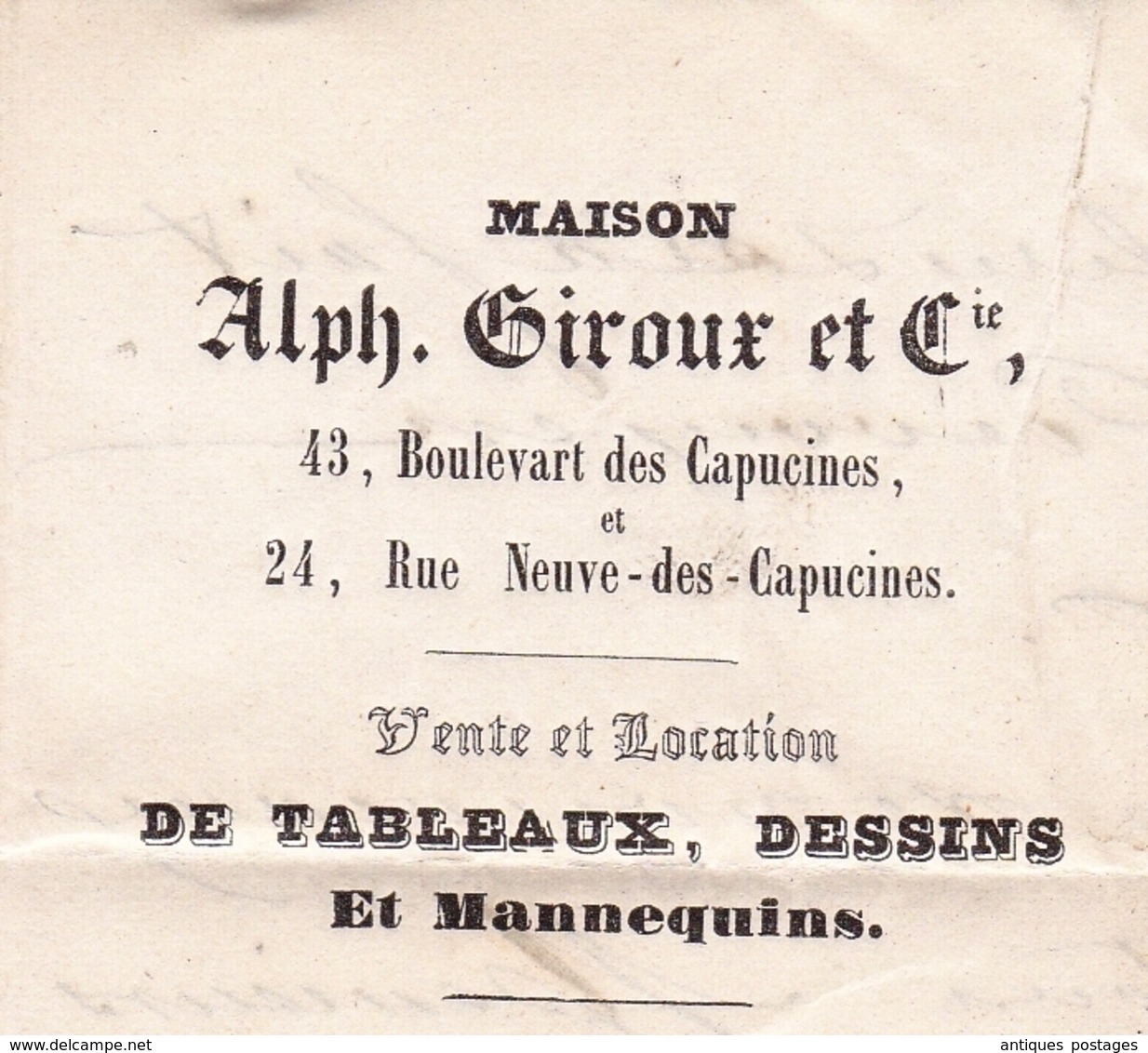 Lettre Paris 1860 Napoléon III 20 Centimes Lyon Alphonse Giroux Boulevard Des Capucines Tableaux Dessins Papeterie Fine - 1853-1860 Napoléon III