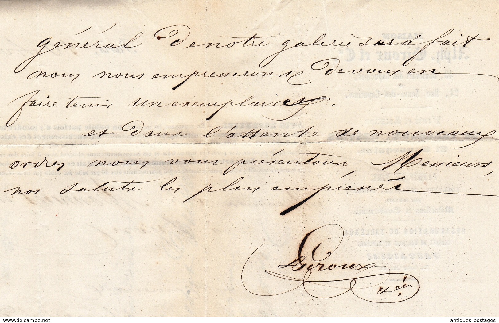 Lettre Paris 1860 Napoléon III 20 centimes Lyon Alphonse Giroux Boulevard des Capucines Tableaux Dessins Papeterie Fine