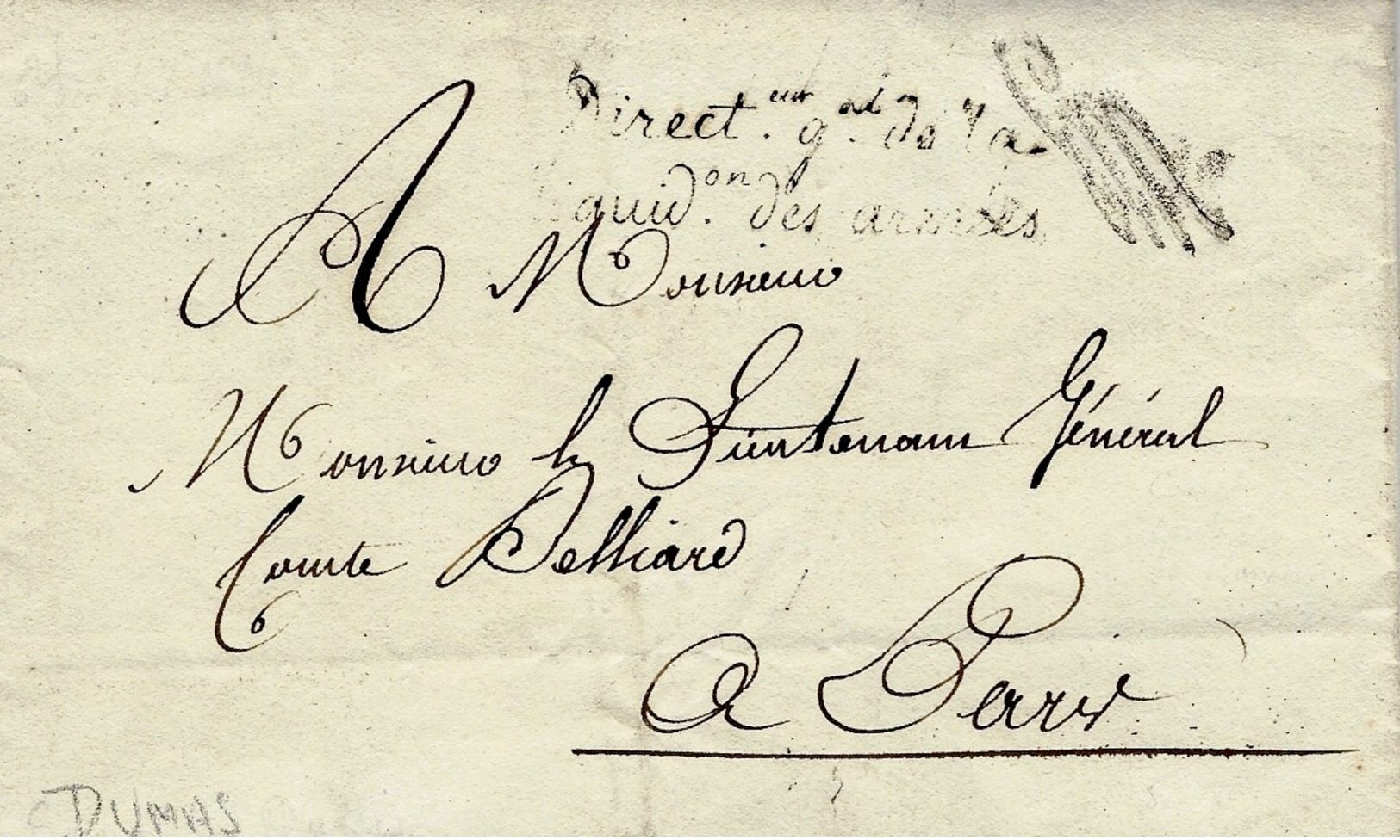 6 Oct. 1814 -lettre En Franchise " Direct.ion Gle De La / Liquid On Des Armées " Signé DUMAS - 1801-1848: Précurseurs XIX