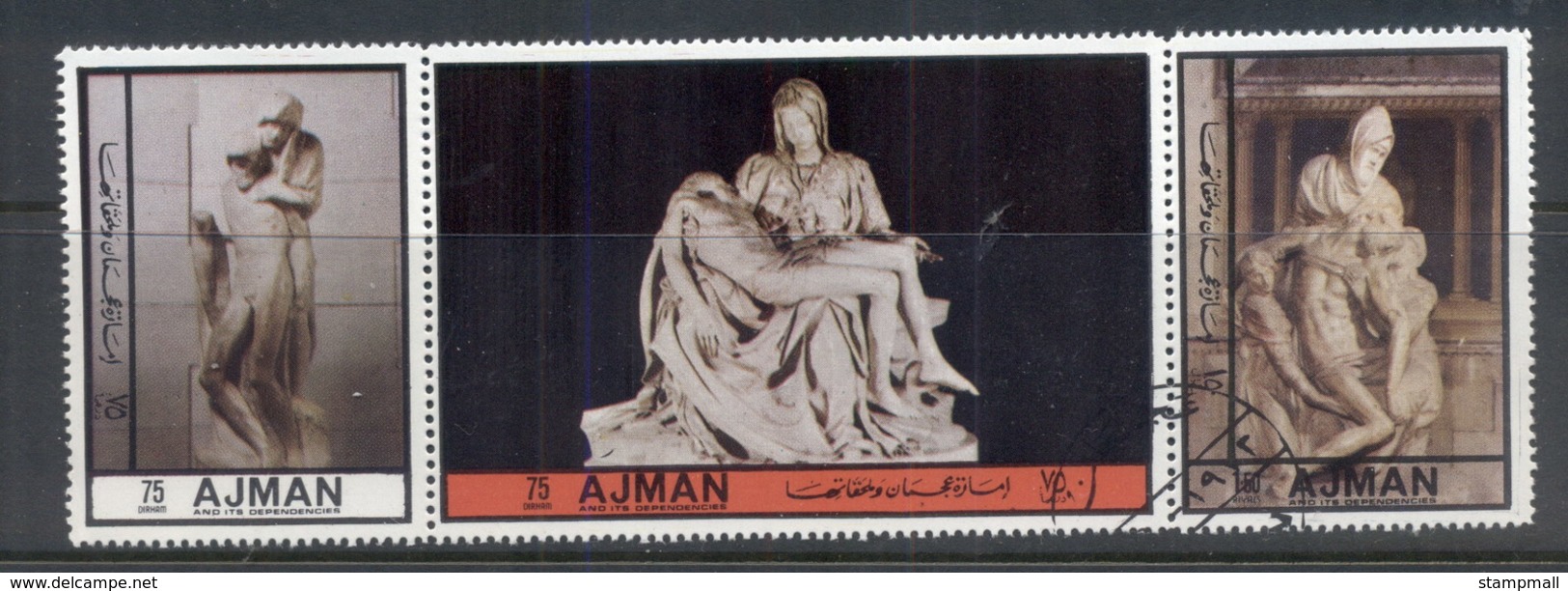 Ajman 1972 Mi#2448-2450 Sculptures By Michaelangelo CTO - Ajman