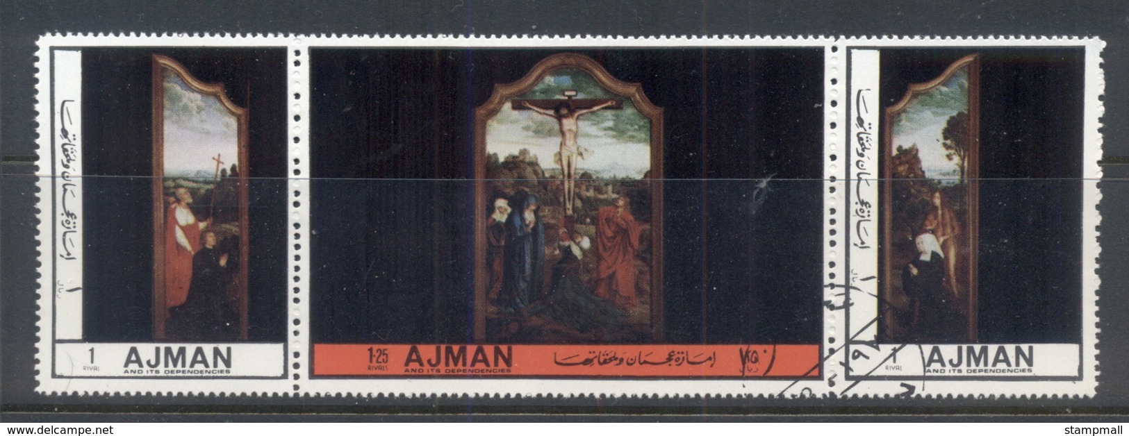 Ajman 1972 Mi#2466-2468 Paintings Of The Crucifixion CTO - Ajman