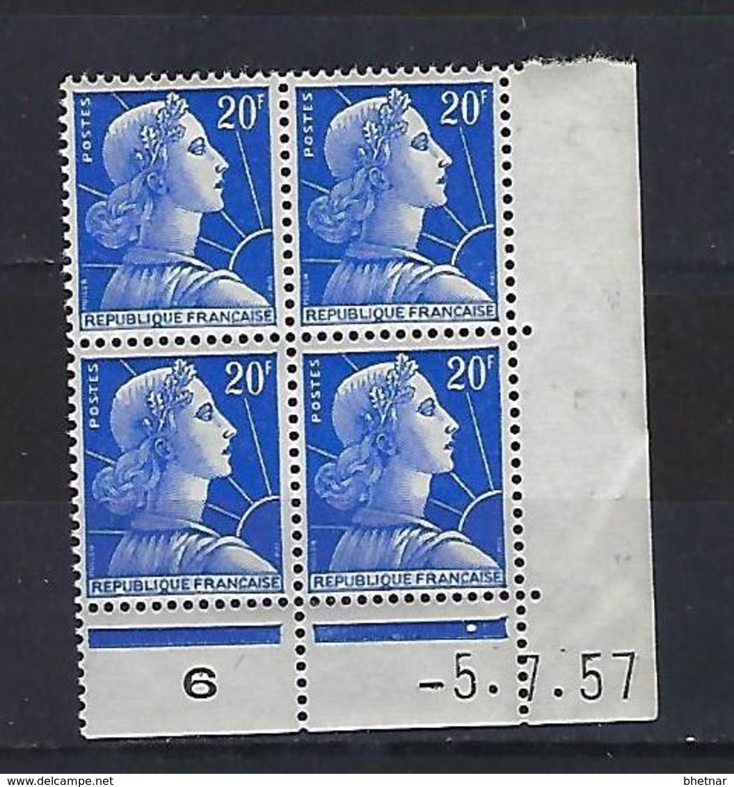 FR Coins Datés YT 1011B " Marianne Muller 20F. Bleu " Neuf** Du 5.7.57 - 1950-1959