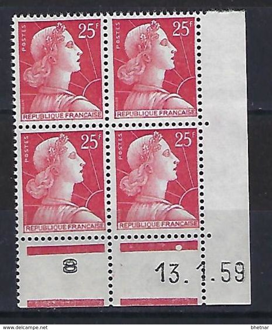 FR Coins Datés YT 1011C " Marianne Muller 25F. Rouge " Neuf** Du 13.1.59 - 1950-1959