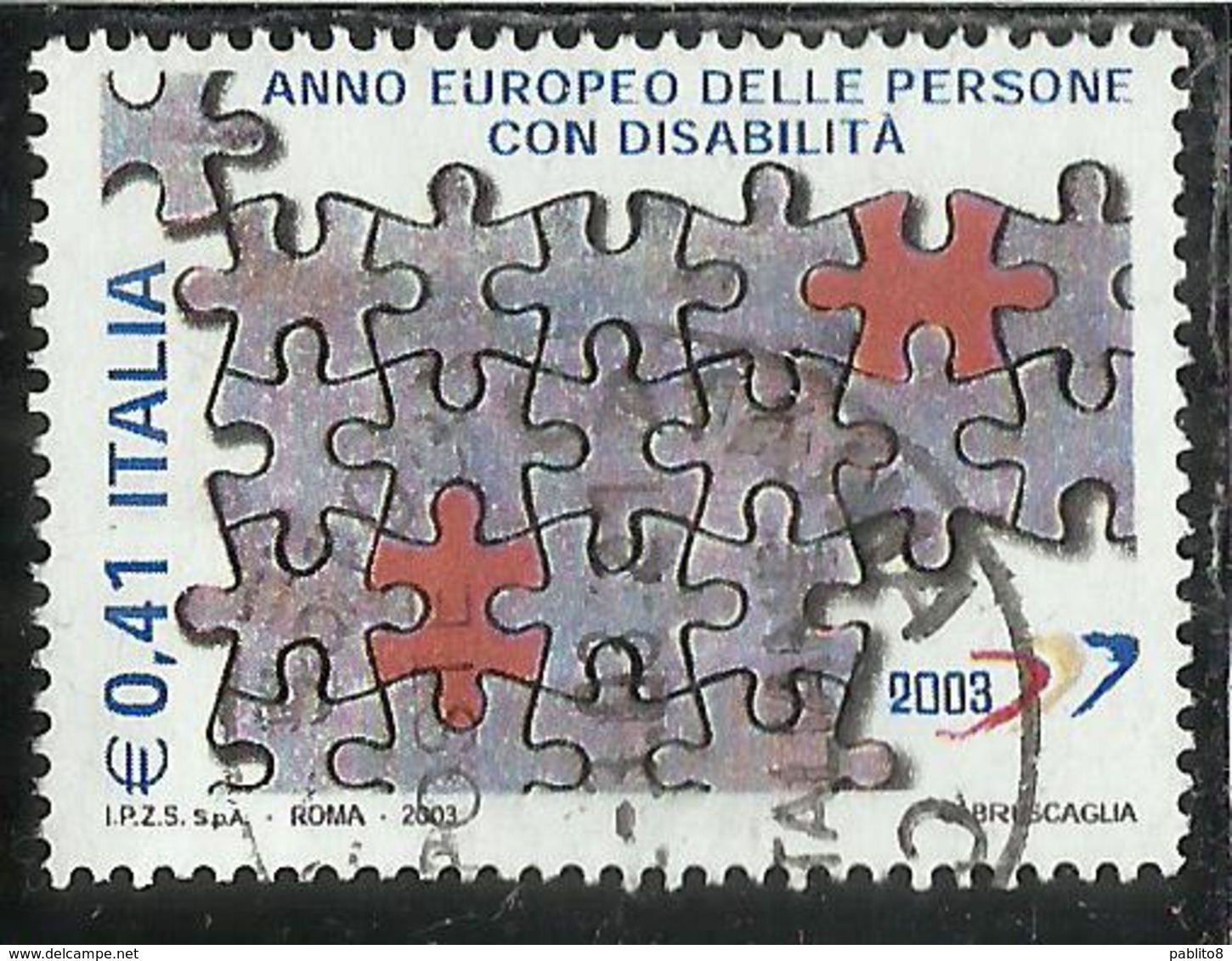 ITALIA REPUBBLICA ITALY REPUBLIC 2003 ANNO EUROPEO PERSONE CON DISABILITA' € 0,41 USATO USED OBLITERE' - 2001-10: Usati