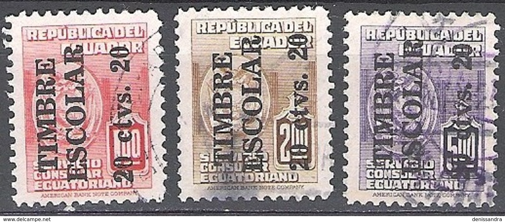 Ecuador 1951 Michel Bienfaisance 66 - 68 O Cote (2005) 0.90 Euro Armoirie Cachet Rond - Equateur