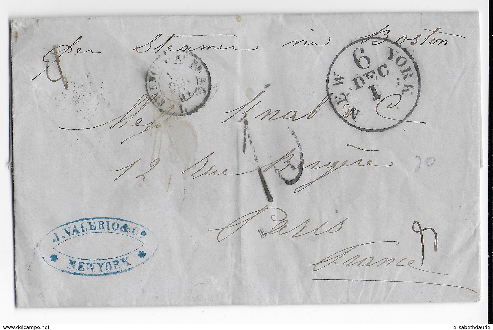 1857 - MARITIME - LETTRE De NEW YORK (USA) => PARIS - Marcofilie