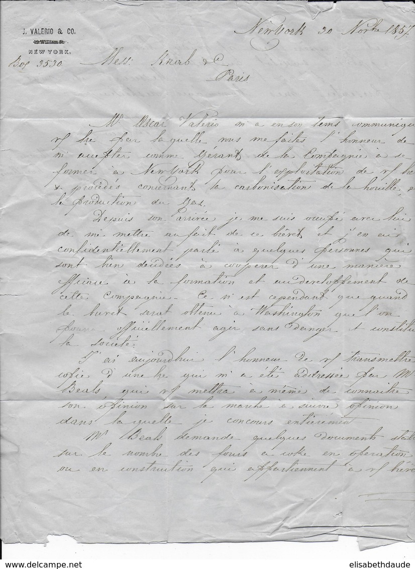 1857 - MARITIME - LETTRE De NEW YORK (USA) => PARIS - Marcophilie