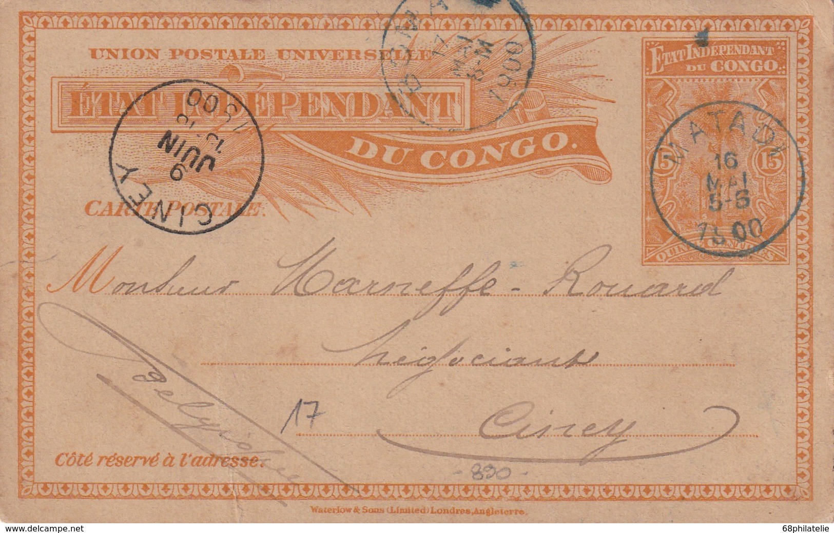 CONGO BELGE 1900 ENTIER POSTAL CARTE DE MATADI - Interi Postali