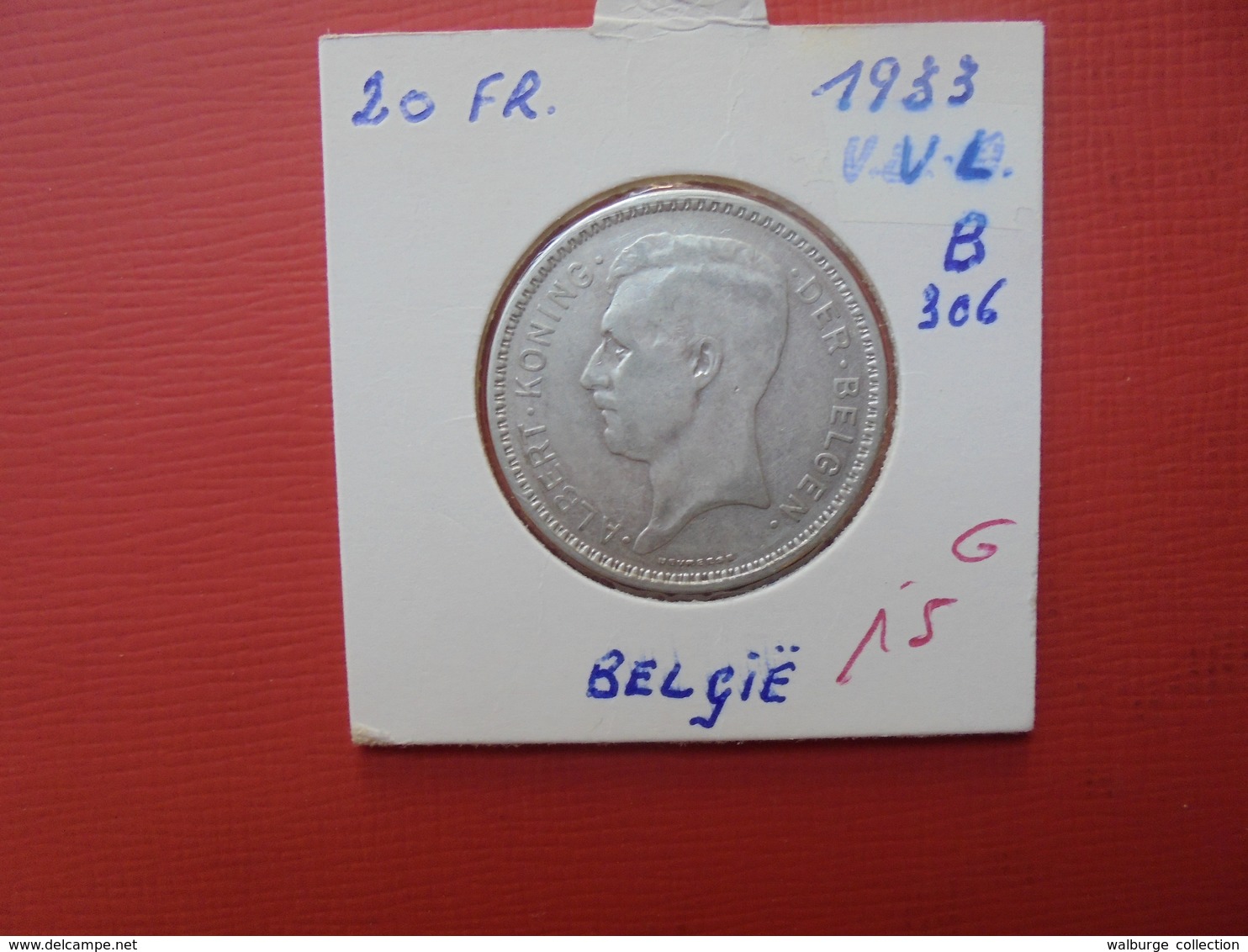 Albert 1er. 20 FRANCS 1933 VL ARGENT.POS:B  QUALITE:VOIR PHOTOS - 20 Francs & 4 Belgas