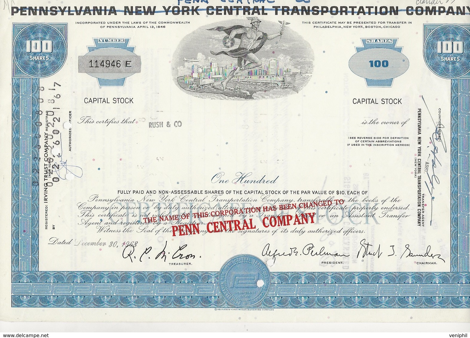 ETATS UNIS -ACTION ILLUSTREE - PENNSYLVANIA NEW YORK  PEN CENTRAL COMPANY - Industrie