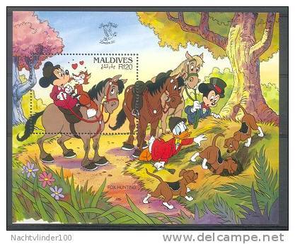 NctD191 WALT DISNEY MICKEY VOSSENJACHT HONDEN PAARDEN FOX DOGS HORSES LONDON EXPO MALDIVES 1990 PF/MNH - Disney