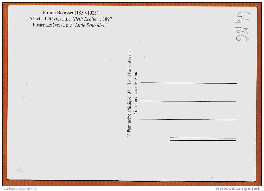 Nw4740 Affiche Biscuit LU LEFEVRE-UTILE Petit Ecolier 1897 Par FIRMIN BOUISSET (1859-1925) Cppub REPRODUCTION - Publicité