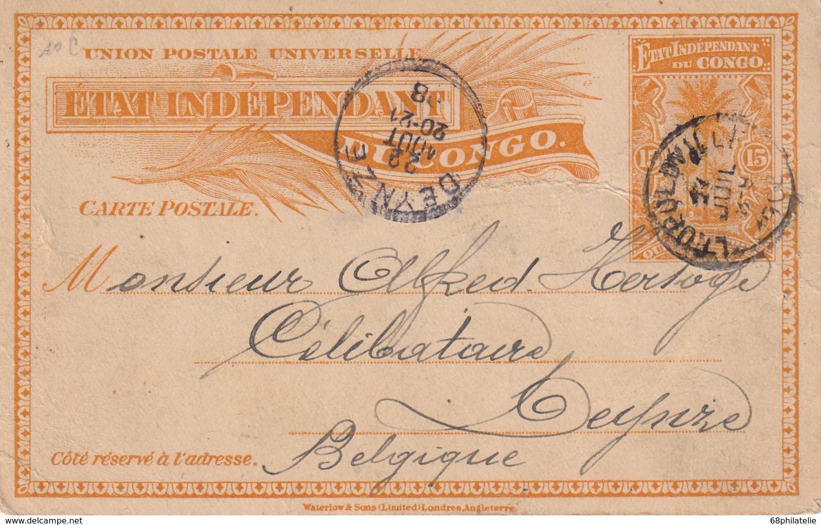 CONGO BELGE 1908  ENTIER POSTAL CARTE DE LEOPOLDVILLE - Postwaardestukken