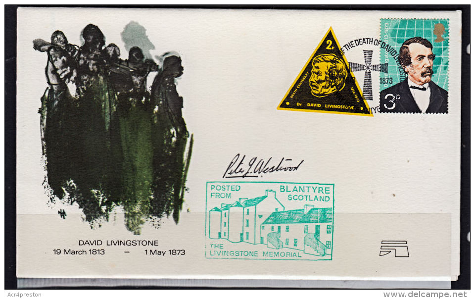 Cb5010 BRITAIN 1973, Commemorative Cover, David Livingstone,  Label &amp; Info Insert, Signed By Vignette Designer - Covers & Documents