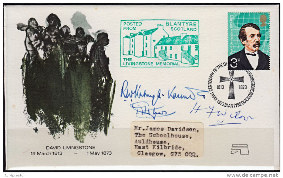 Cd5002 BRITAIN 1973, Cover, Livingstone,  Signed By Livingstone's Grandson &amp; High Commissioners Of Zambia &amp; Mala - Covers & Documents