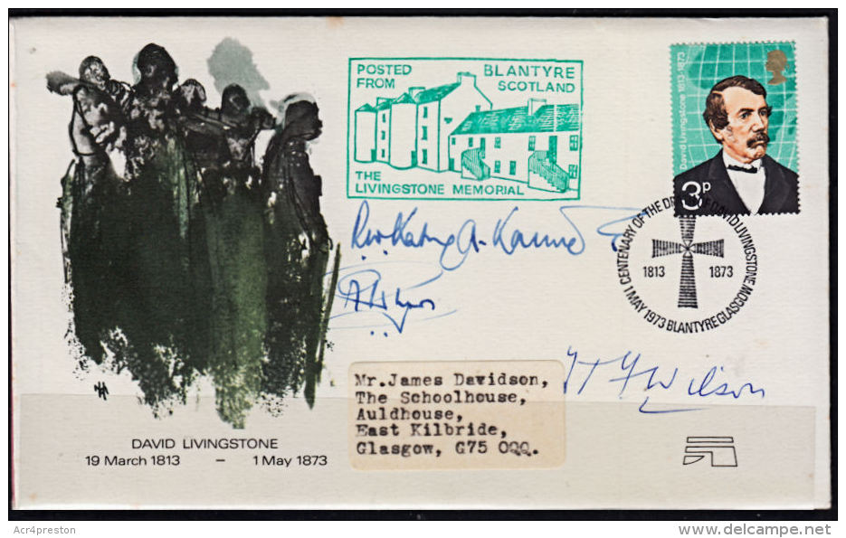 Cd5006 BRITAIN 1973,  Livingstone Cover Signed By Livingstone's Grandson &amp; High Commissioners Of Zambia &amp; Malawi - Covers & Documents