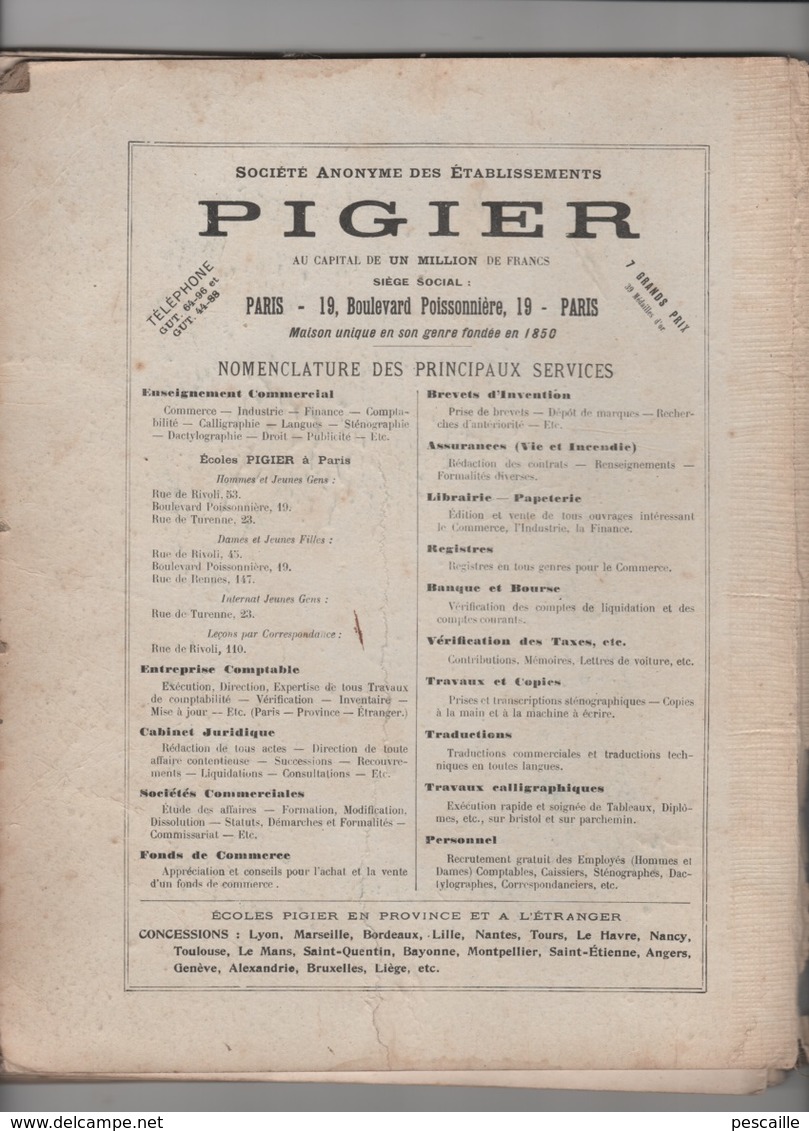 PIGIER ANNEES 1910 - COURS DE COMPTABILITE COMMERCIALE - TENUE DES LIVRES DE COMPTES - Autres & Non Classés