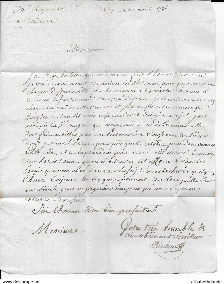 1785 - MARITIME - LETTRE De CAP FRANCAIS ST DOMINGUE (HAÏTI) => BORDEAUX - ENTREE MARSEILLE - Poste Maritime