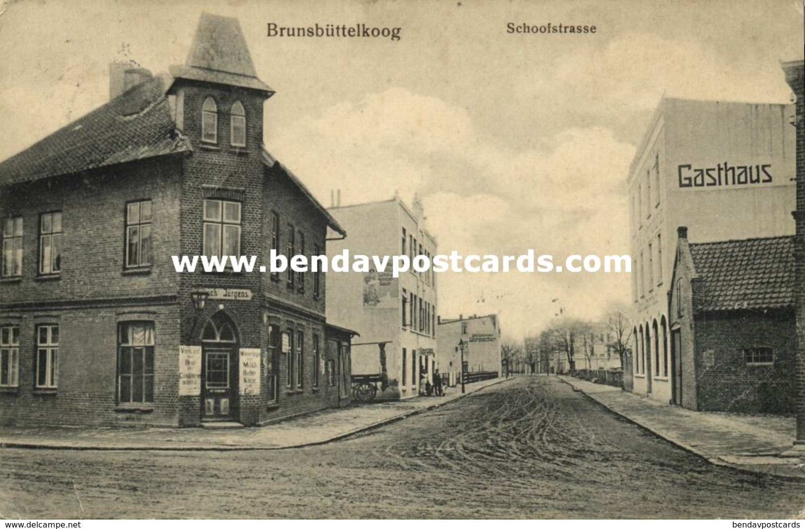 BRUNSBÜTTELKOOG, Schoofstrasse, Gasthaus, Uhrmacher, Tabakladen (1914) AK - Brunsbüttel