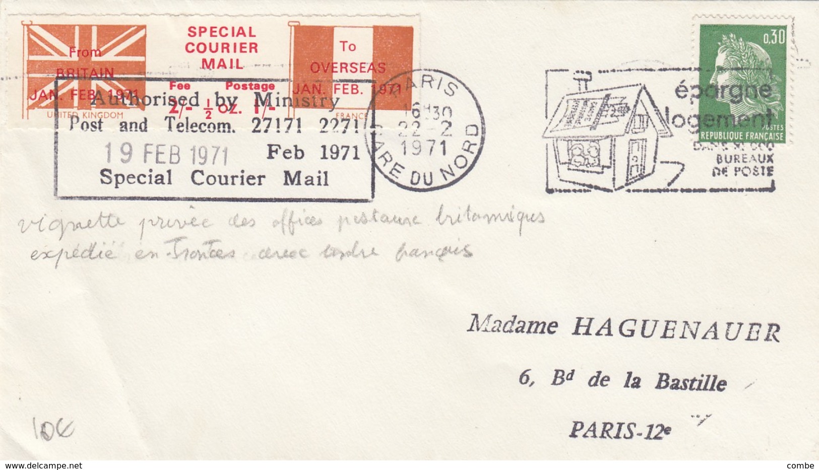 LETTRE. 1971 PARIS GARE DU NORD. AVEC VIGNETTE SPECIAL COURRIER MAIL. GREVE DES POSTES BRITANNIQUES 1971 - Documents