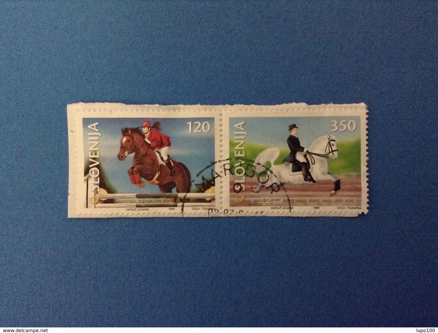 1999 SLOVENIA SLOVENIJA FRANCOBOLLI USATI DITTICO STAMPS USED CAVALLI HORSES - Slovenia