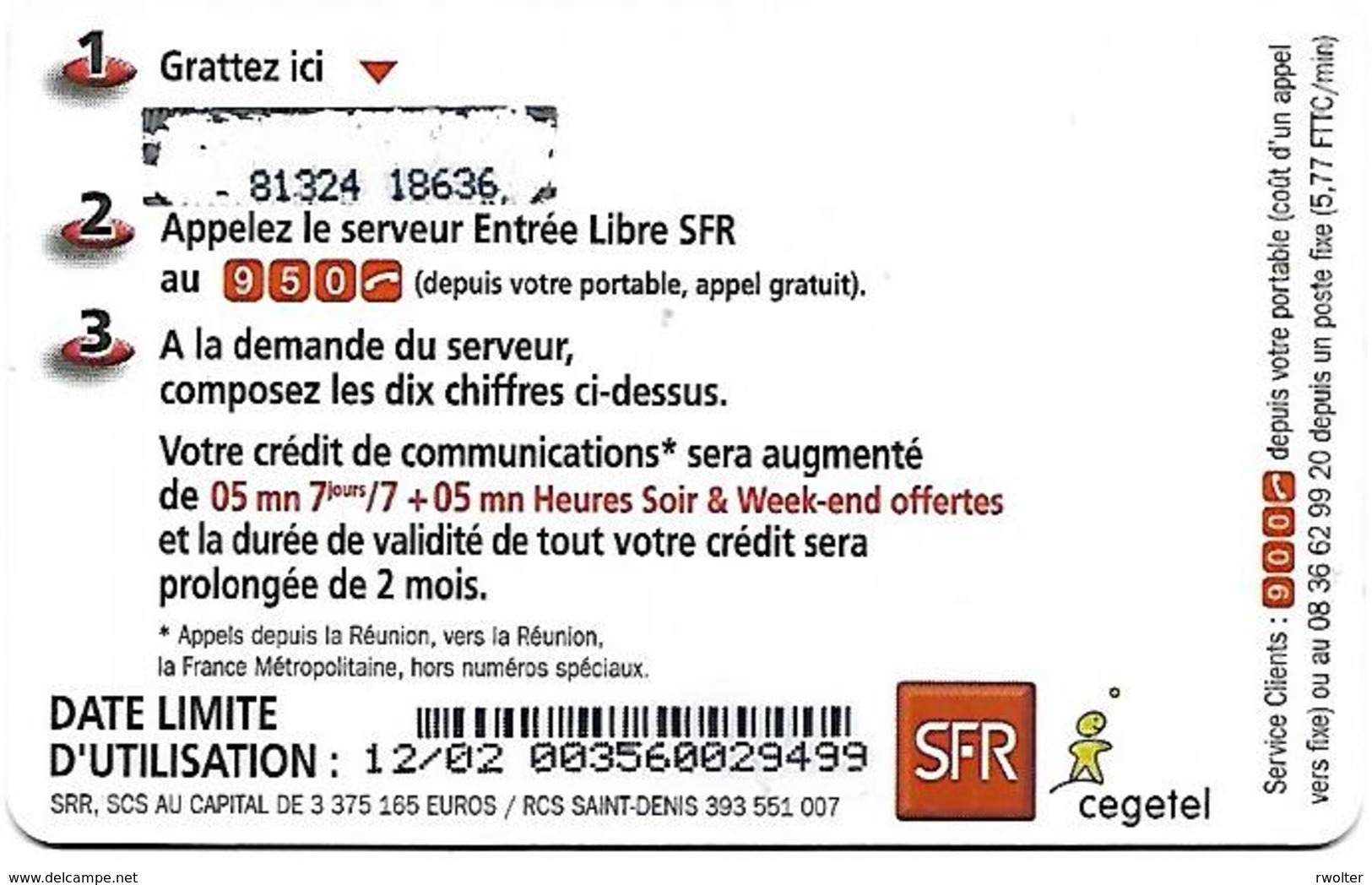 @+ Recharge SFR De La Réunion - 10€. Date Limite : 12/02 - Zero Barré. Ref : PU3 - Réunion