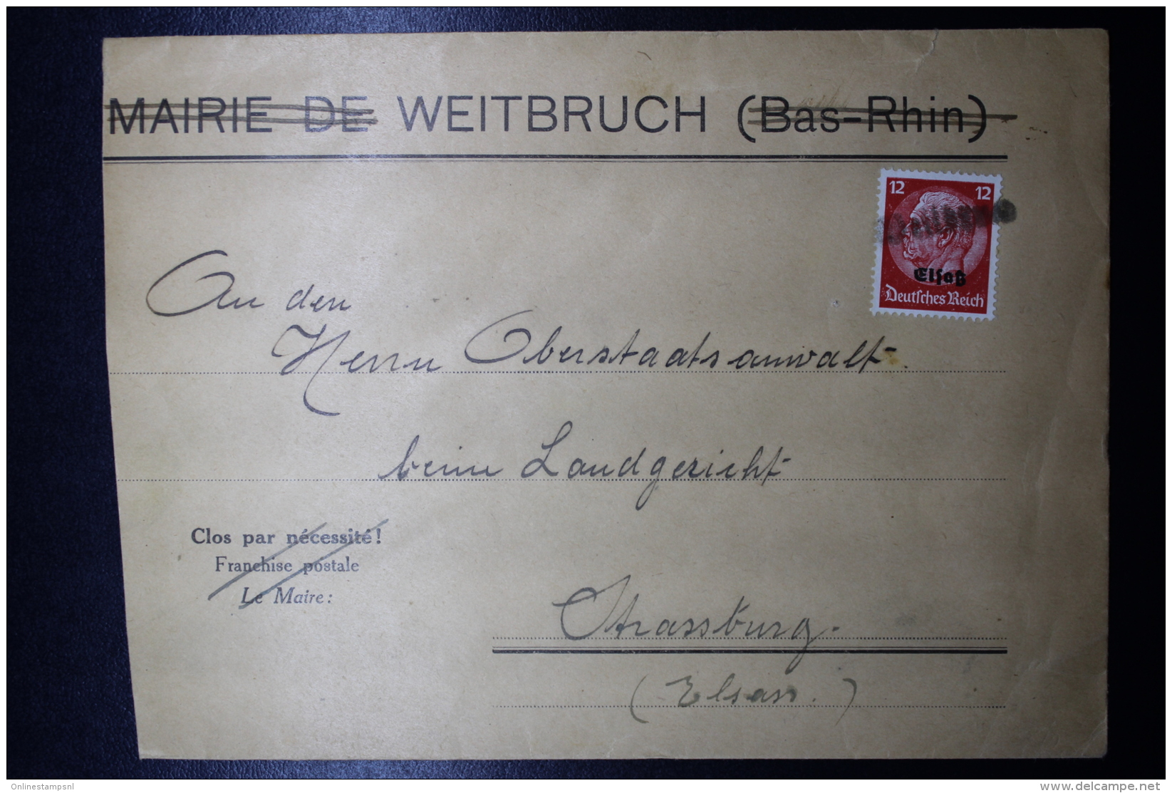 Elsass Alsace :  Notstempel WEITBRUCH Company Cover - Besetzungen 1938-45