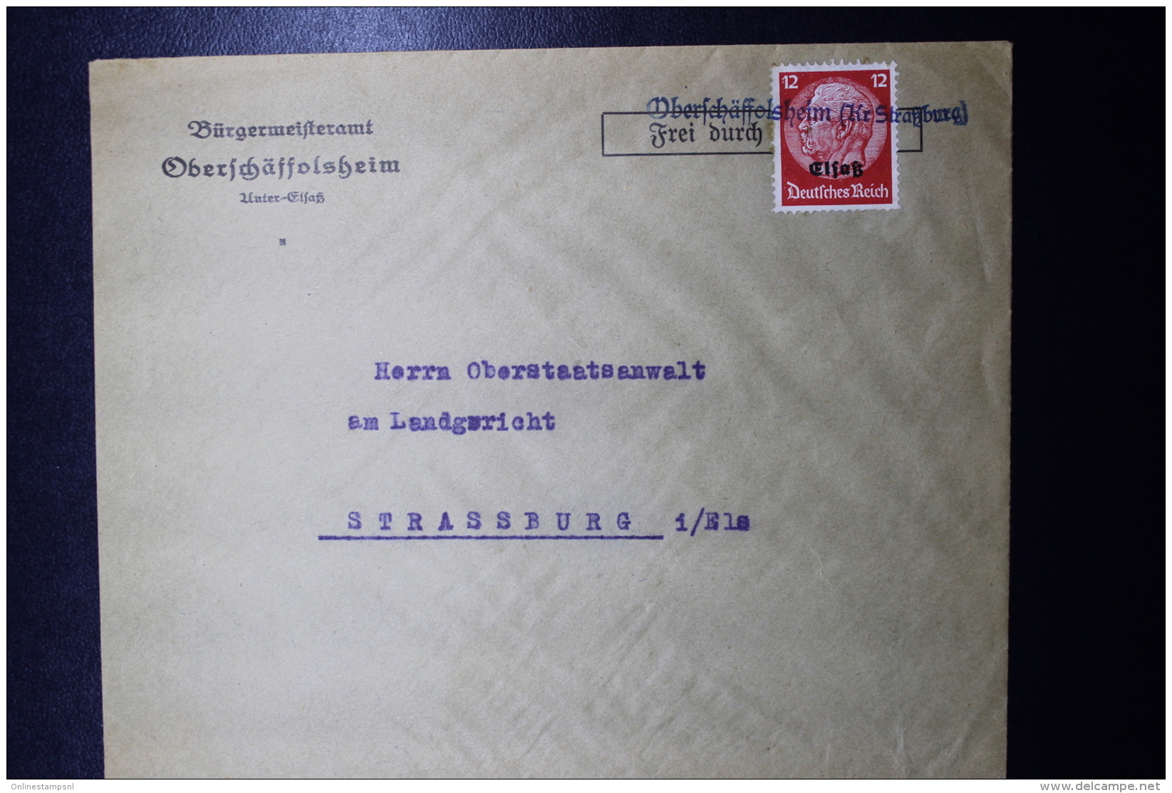 Elsass Alsace :  Notstempel OBERSCHAEFFOLSHEIM  Cover - Besetzungen 1938-45